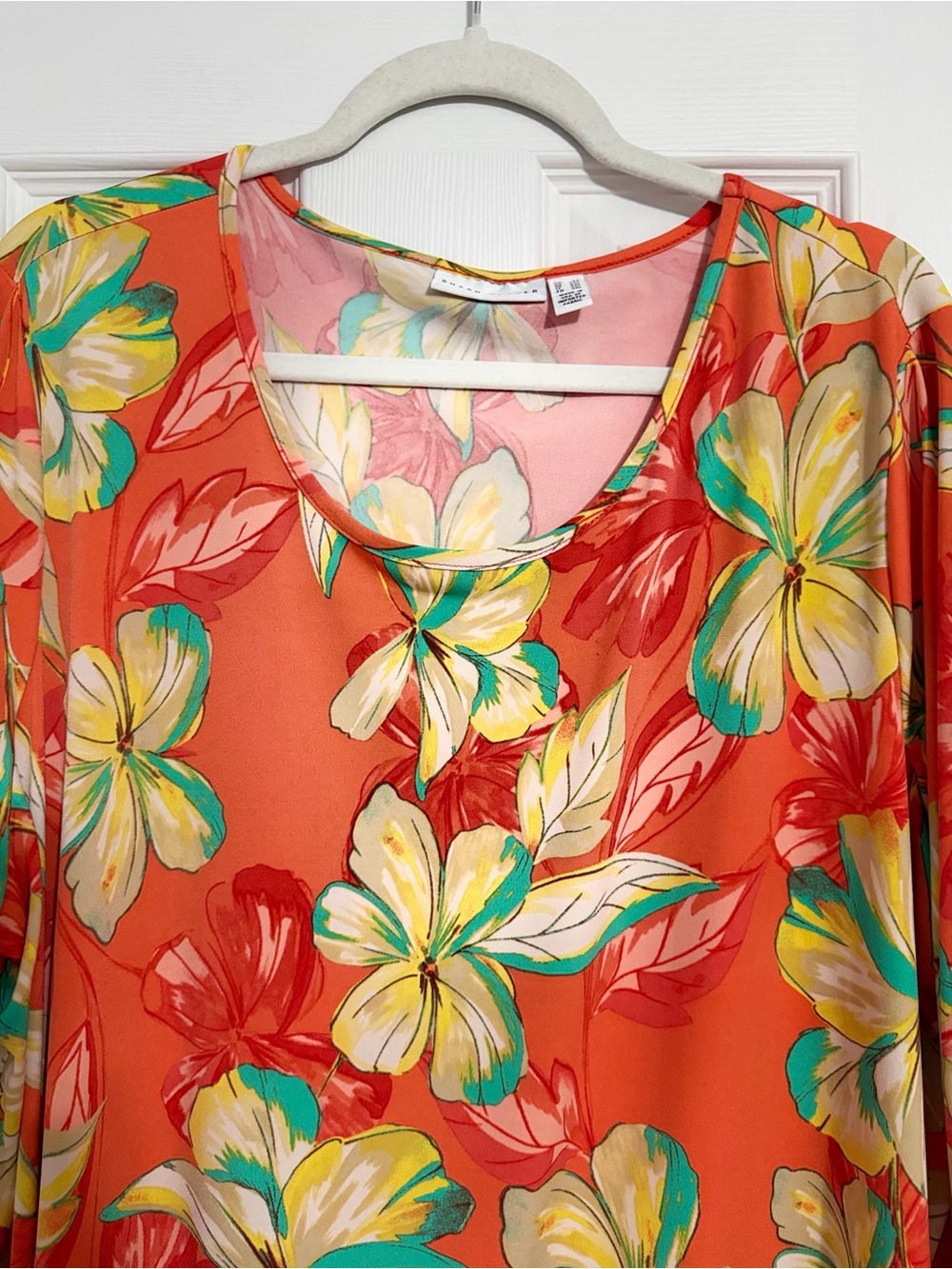Susan Graver Floral Scoop Neck Tunic Top asymmetrical tie side size 2X tropical - Picture 4 of 10